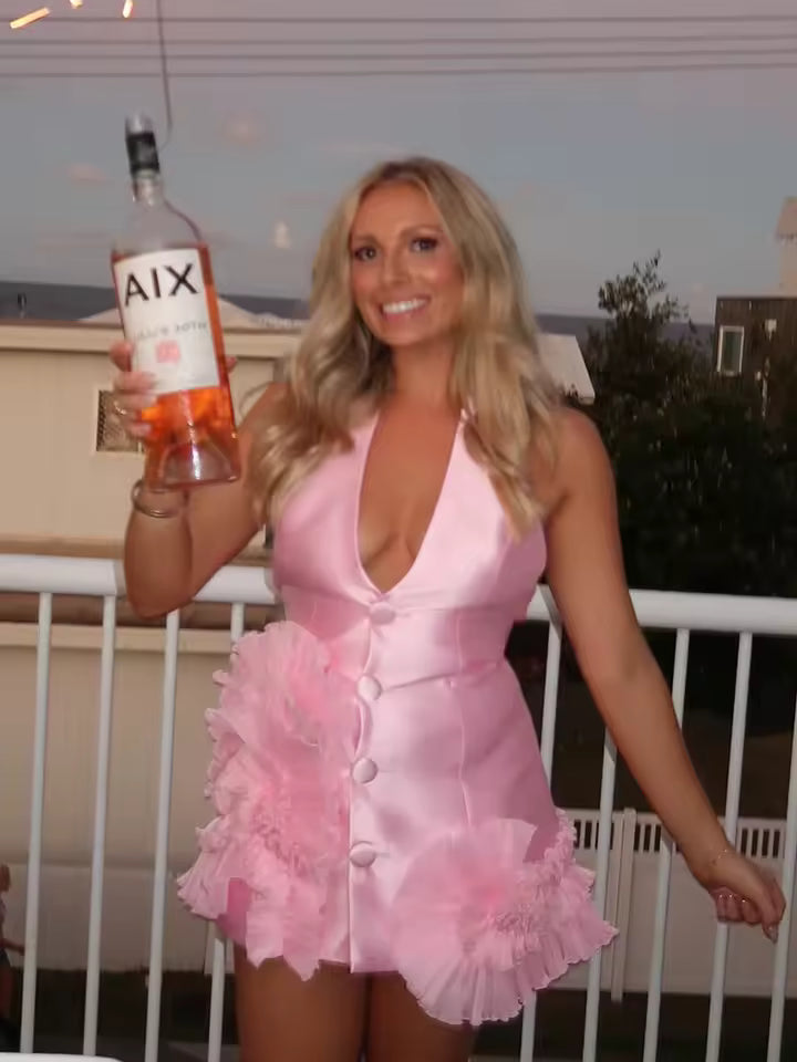 Casual Halter V-neck With Ruffled Flower Detail for Barbie-Inspired Parties Mini Dress
