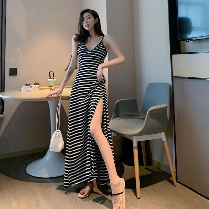Casual Sleeveless Backless V-Neck Retro Office Lady Long Dress