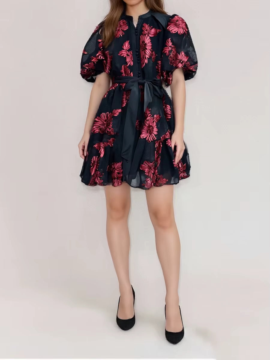 Casual High Waist Temperament Button Lapel Short Sleeve Mini Dresses