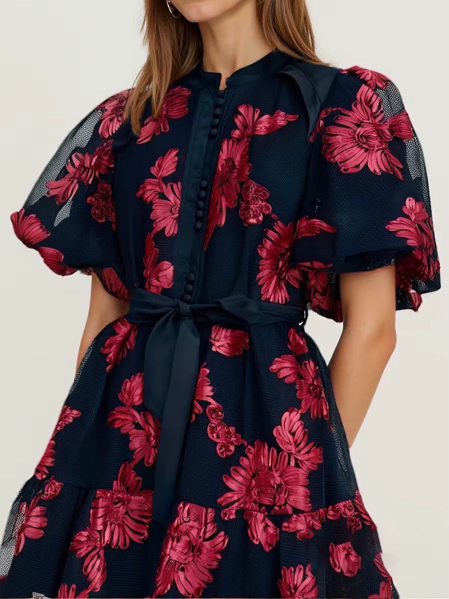 Casual High Waist Temperament Button Lapel Short Sleeve Mini Dresses