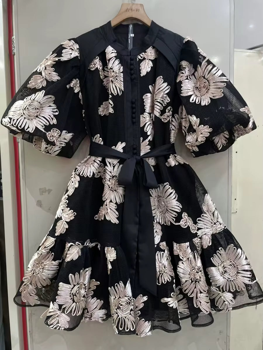 Casual High Waist Temperament Button Lapel Short Sleeve Mini Dresses
