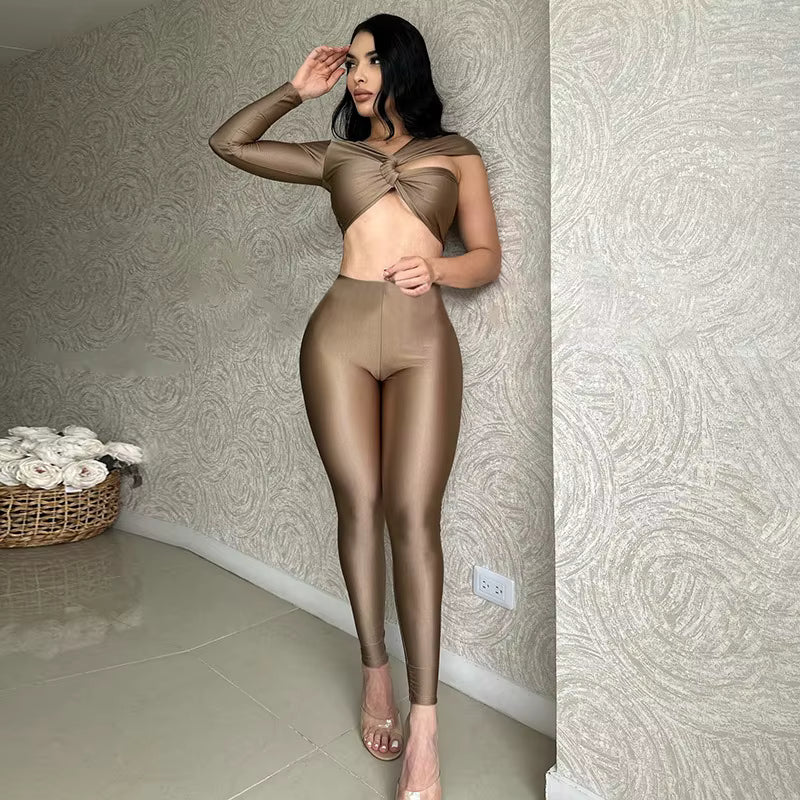 Casual Hollow High Waisted Backless Tight Pants Two-piece Set