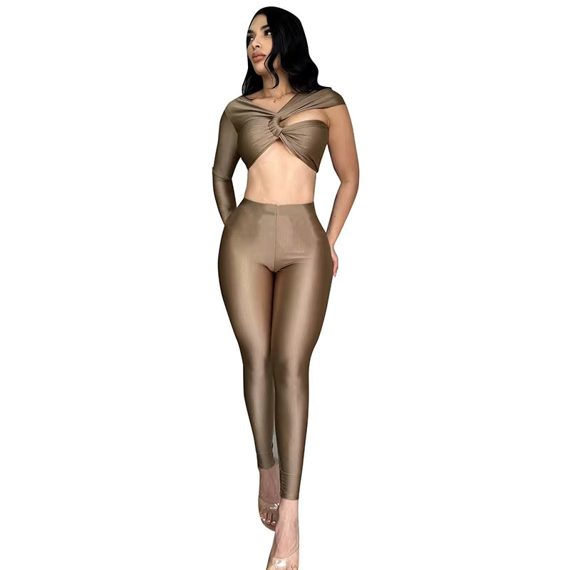 Casual Hollow High Waisted Backless Tight Pants Two-piece Set