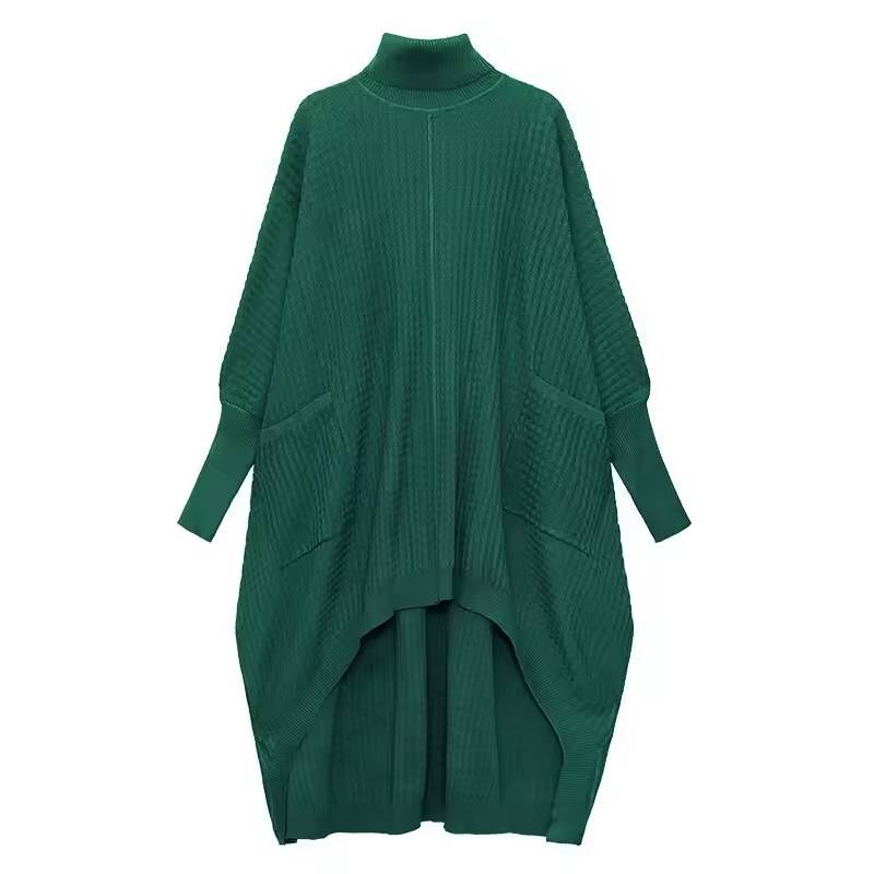 Casual Irregular Style Turtleneck Loose Sweater Dress