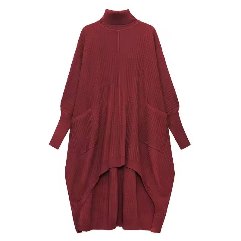 Casual Irregular Style Turtleneck Loose Sweater Dress