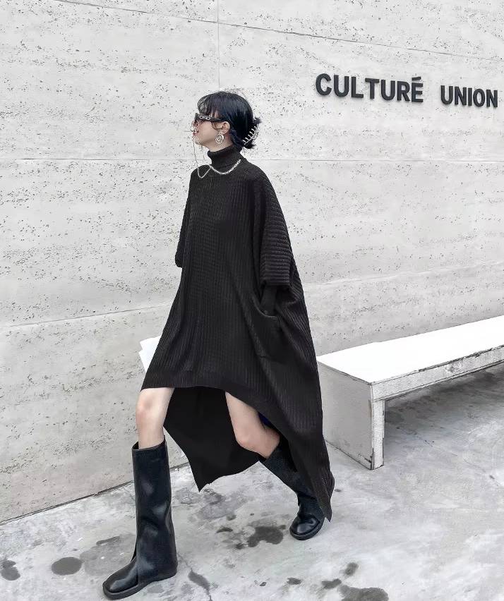 Casual Irregular Style Turtleneck Loose Sweater Dress