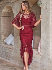 Casual Jewel Neck Half Sleeves Long Lace Dresses