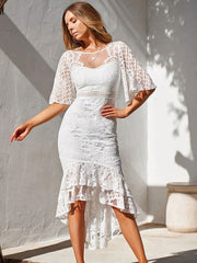 Casual Jewel Neck Half Sleeves Long Lace Dresses