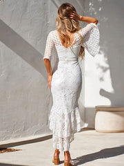 Casual Jewel Neck Half Sleeves Long Lace Dresses