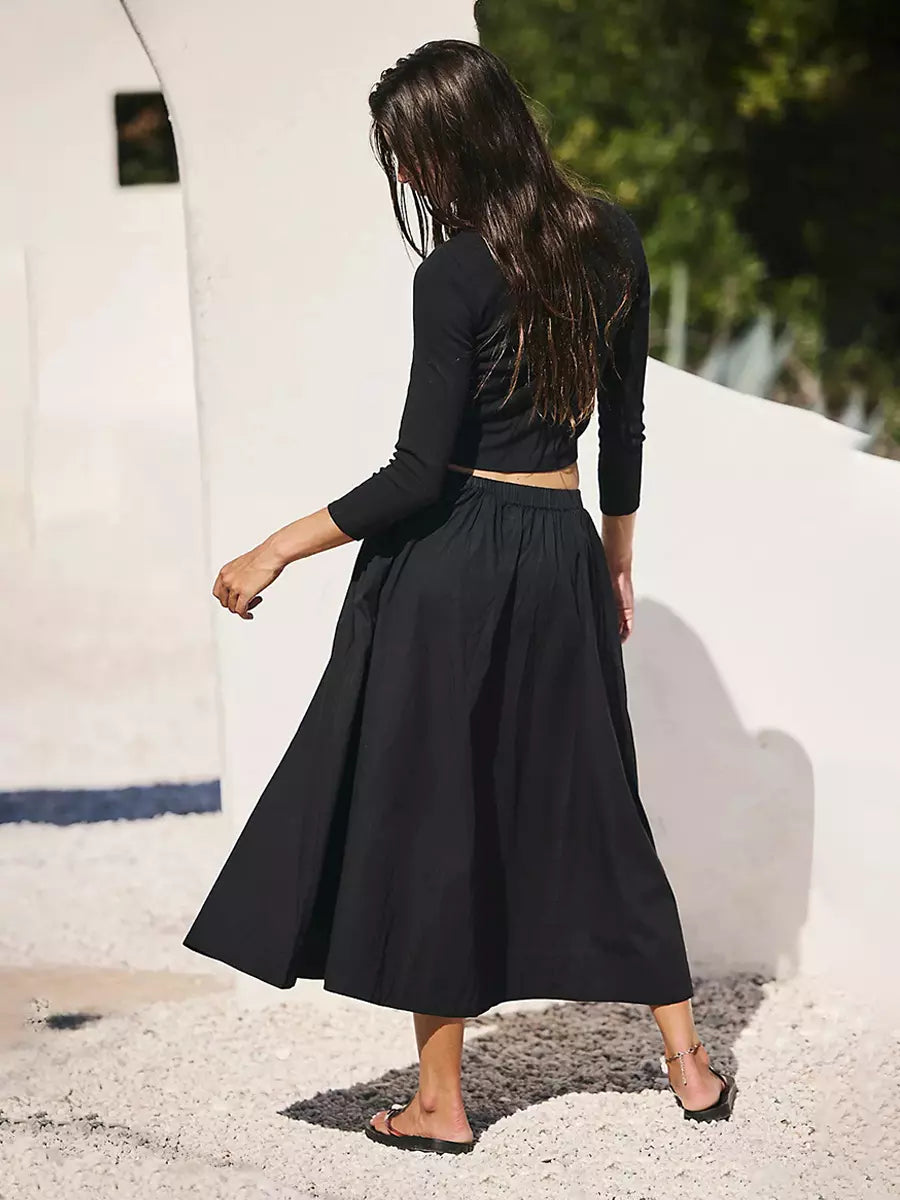 Casual Jewel Neck Long Sleeve Crop Top And Long Skirt Two Piece Set