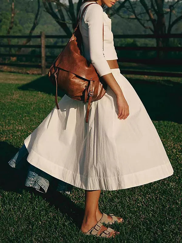 Casual Jewel Neck Long Sleeve Crop Top And Long Skirt Two Piece Set