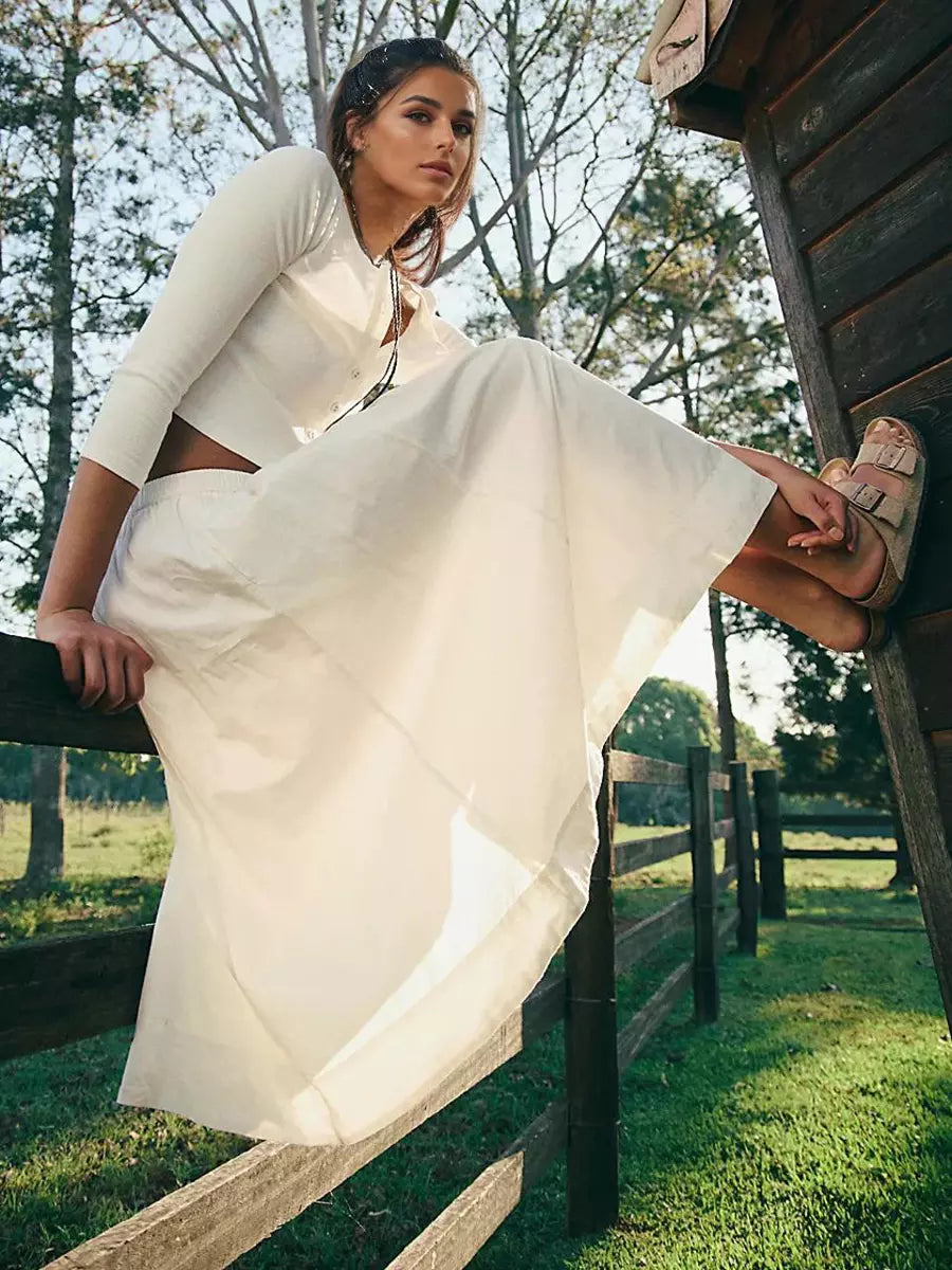 Casual Jewel Neck Long Sleeve Crop Top And Long Skirt Two Piece Set