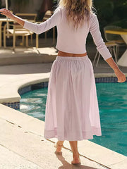 Casual Jewel Neck Long Sleeve Crop Top And Long Skirt Two Piece Set