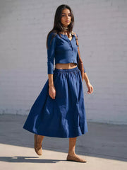 Casual Jewel Neck Long Sleeve Crop Top And Long Skirt Two Piece Set