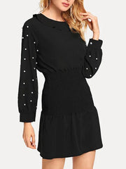 Casual Jewel Neck Long Sleeve Polyester Mini Dress