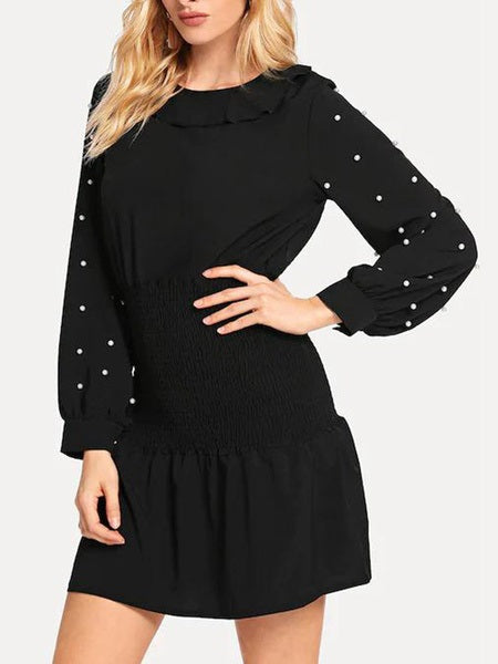 Casual Jewel Neck Long Sleeve Polyester Mini Dress