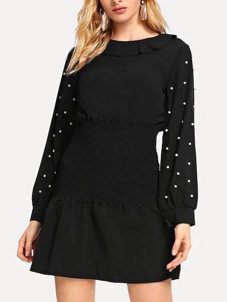 Casual Jewel Neck Long Sleeve Polyester Mini Dress