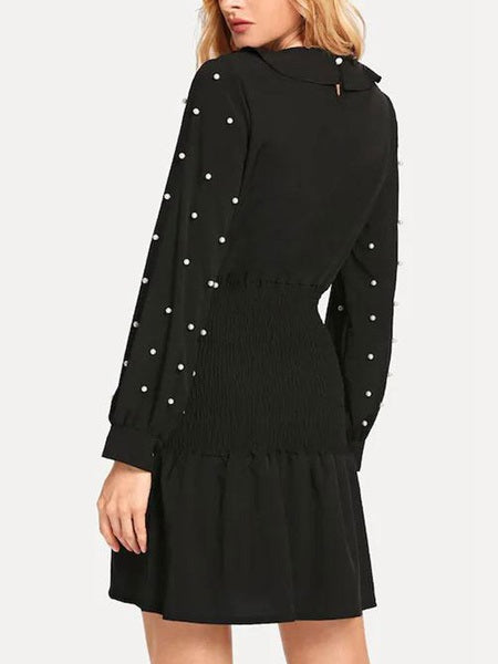 Casual Jewel Neck Long Sleeve Polyester Mini Dress