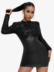 Casual Jewel Neck Sequins Long Sleeves Pencil Bodycon Dress