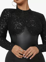 Casual Jewel Neck Sequins Long Sleeves Pencil Bodycon Dress
