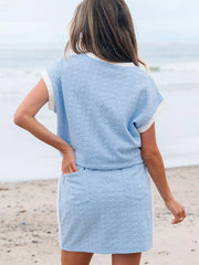 Casual Jewel Neck Short Sleeves Top And Mini Skirt Two Piece Set