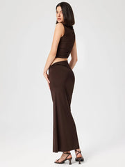 Casual Knitted Solid Color Slim Sleeveless Pullover Vacation Long Skirt Set