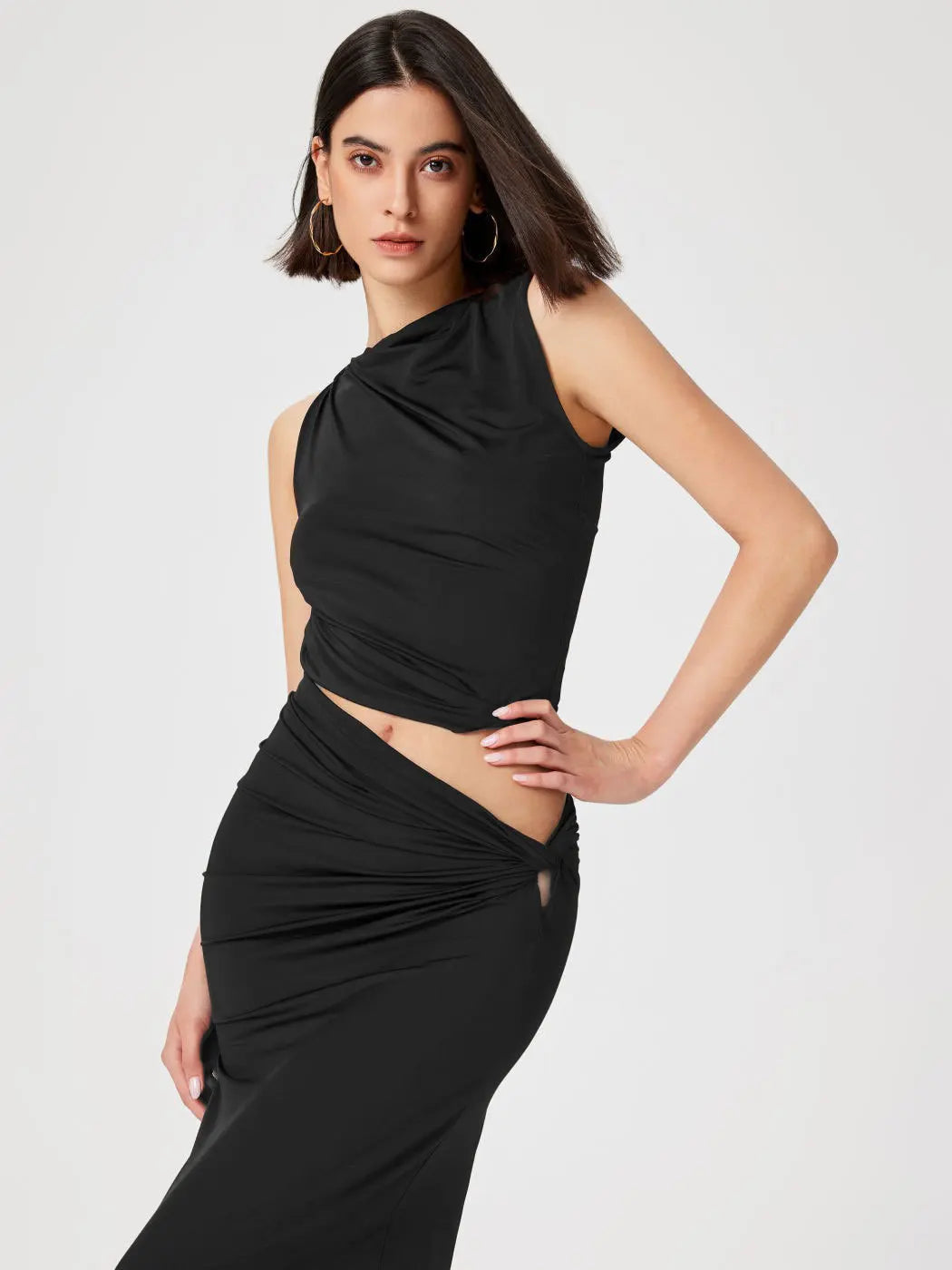 Casual Knitted Solid Color Slim Sleeveless Pullover Vacation Long Skirt Set