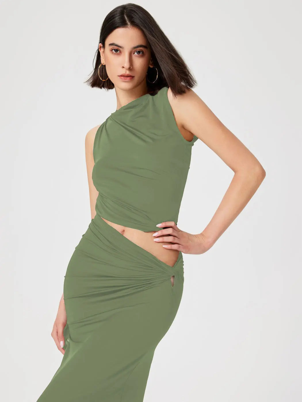 Casual Knitted Solid Color Slim Sleeveless Pullover Vacation Long Skirt Set