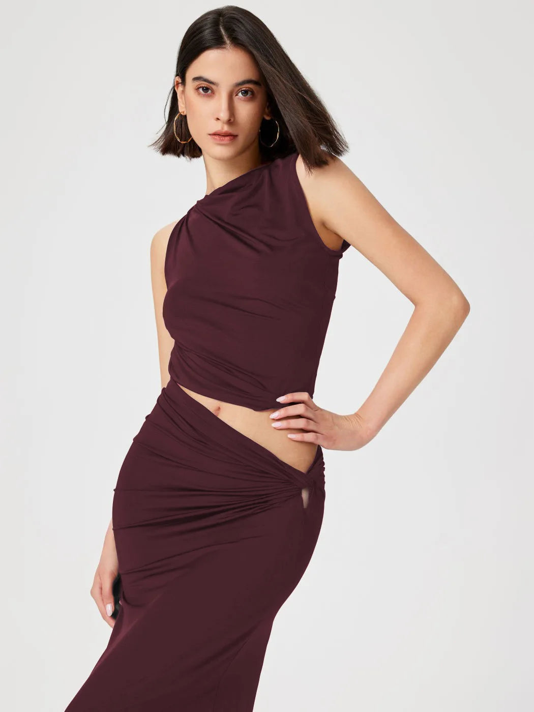 Casual Knitted Solid Color Slim Sleeveless Pullover Vacation Long Skirt Set