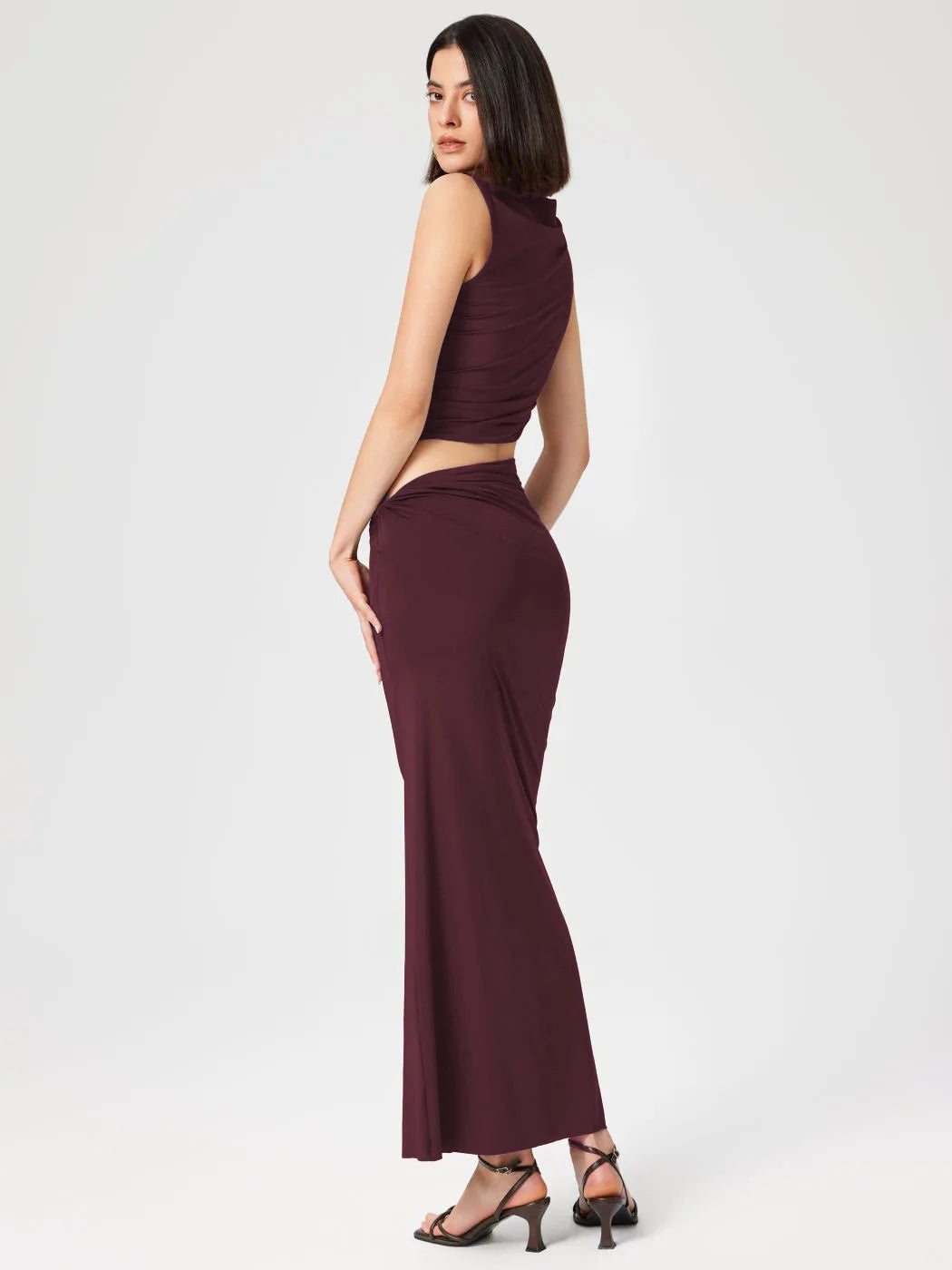 Casual Knitted Solid Color Slim Sleeveless Pullover Vacation Long Skirt Set