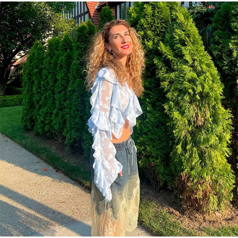 Casual Lace Denim Vest Drawstring Shorts Strap V-neck Backless Top Two Piece Set
