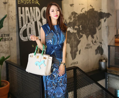 Casual Lace up Print Slim Pencil Sheath Chic Office Party Bohemian Beach Midi Dresses