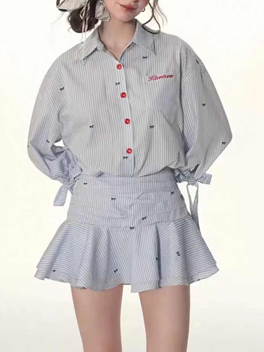 Casual Lapel Long Sleeve High Waist Patchwork Button Mini Dress