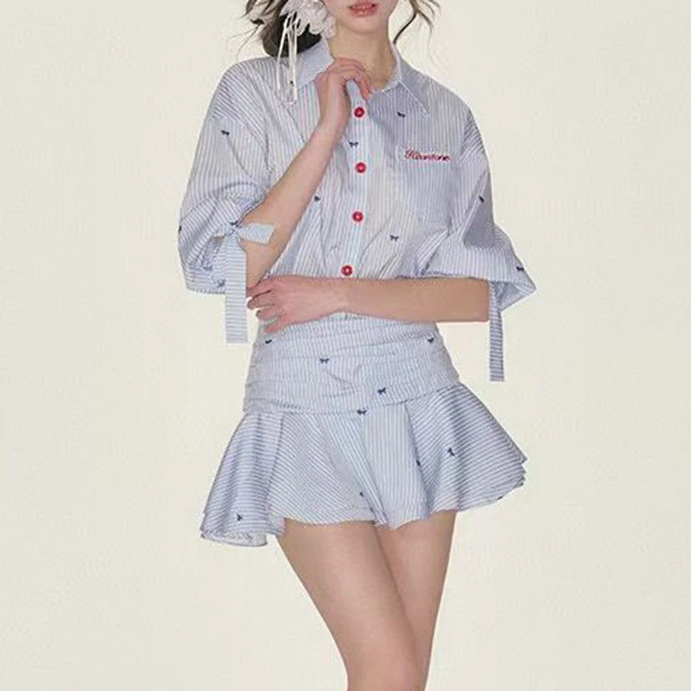 Casual Lapel Long Sleeve High Waist Patchwork Button Mini Dress