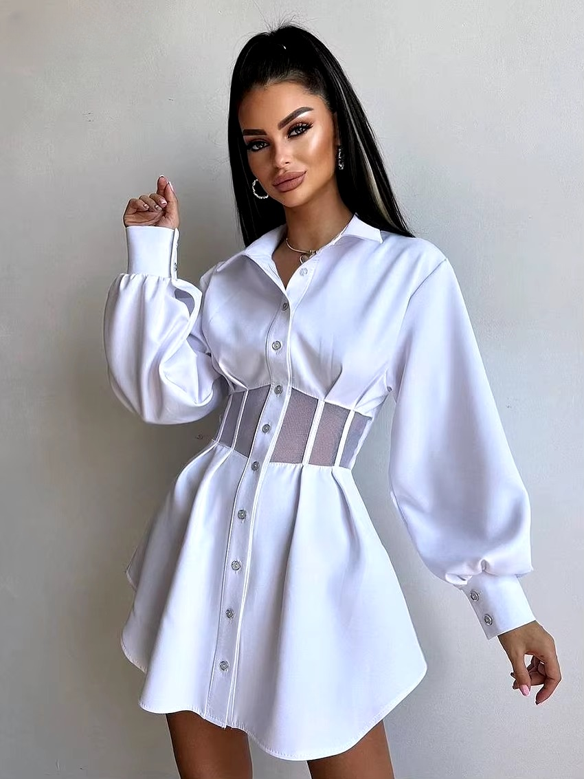 Casual Lapel Long Sleeve Loose Office Mini Dress
