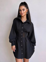 Casual Lapel Long Sleeve Loose Office Mini Dress