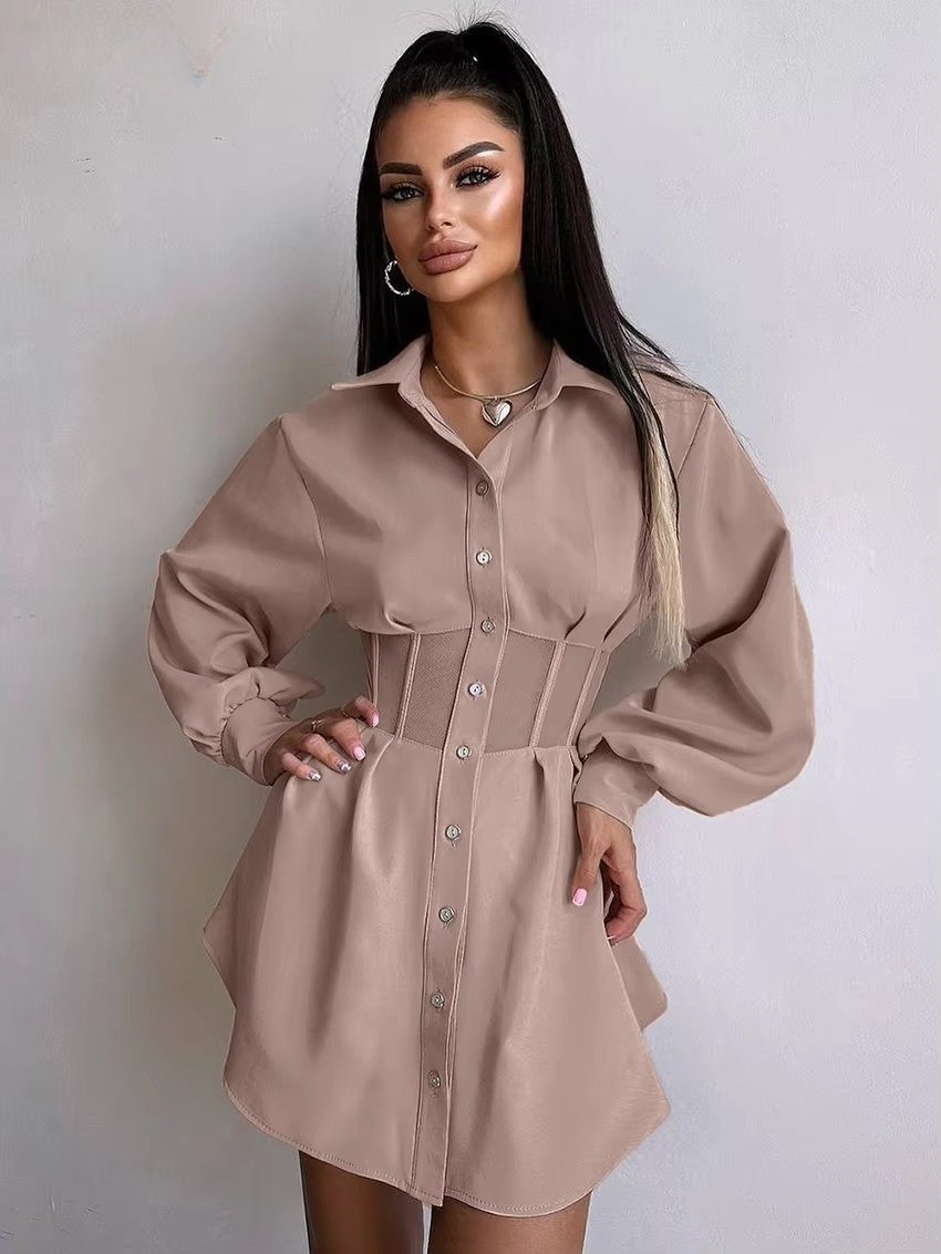 Casual Lapel Long Sleeve Loose Office Mini Dress