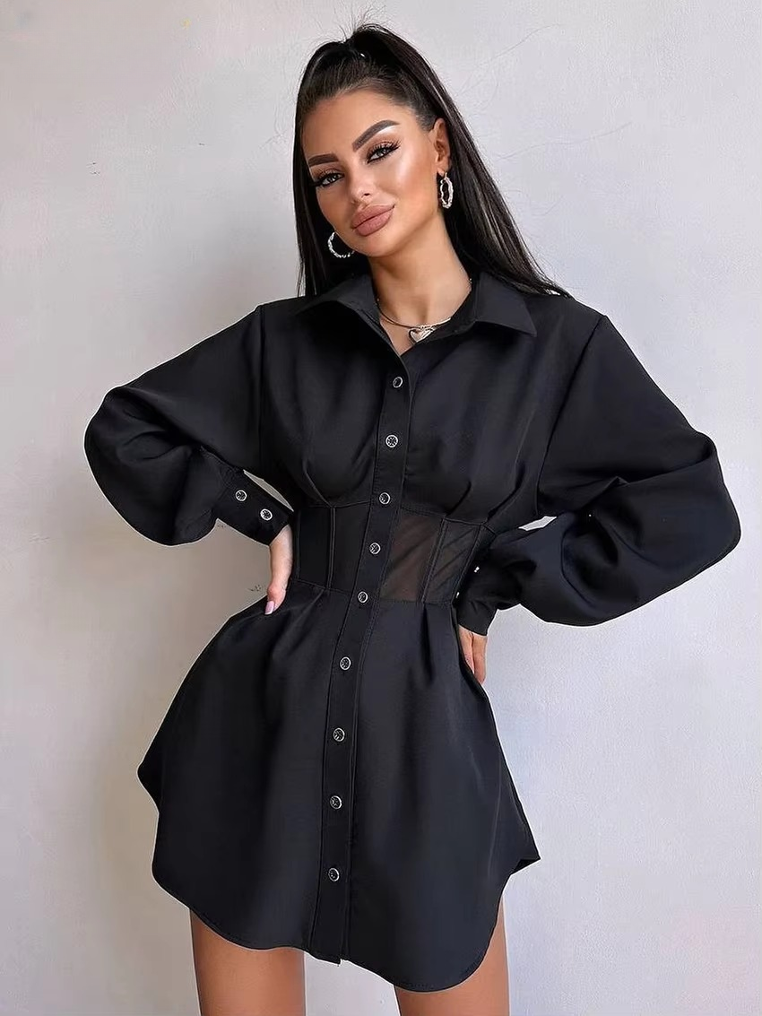 Casual Lapel Long Sleeve Loose Office Mini Dress