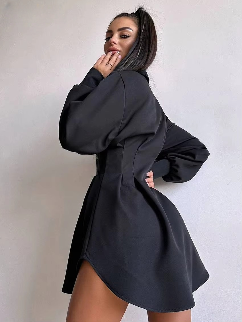Casual Lapel Long Sleeve Loose Office Mini Dress