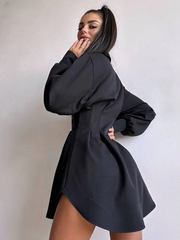 Casual Lapel Long Sleeve Loose Office Mini Dress