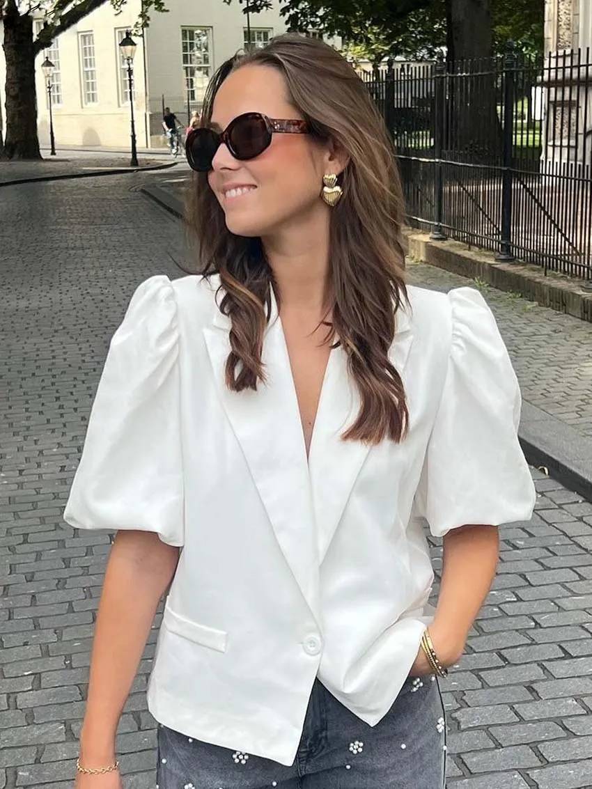 Casual Lapel Short Sleeve Single Button Shirts High Waist Straight Pants Sets