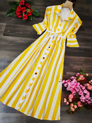 Casual Lining Print Long Shirt Dress