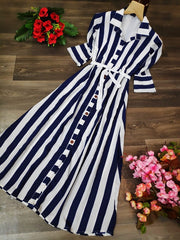 Casual Lining Print Long Shirt Dress