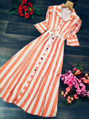 Casual Lining Print Long Shirt Dress