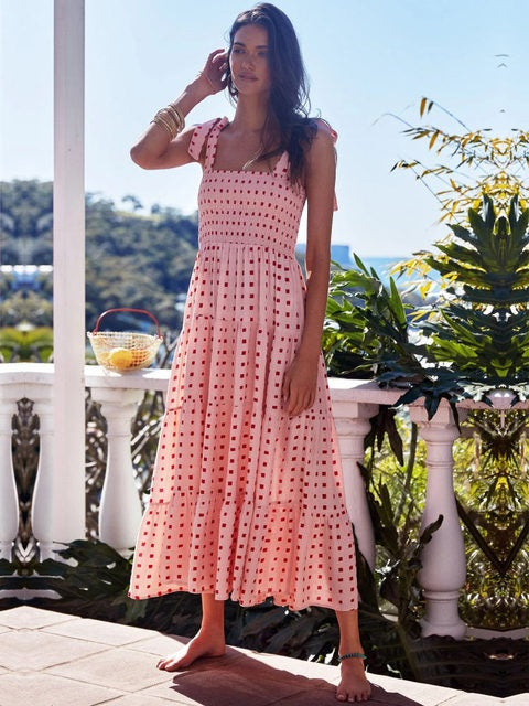 Casual Long Print Spaghetti Strap Beach Dress