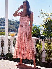 Casual Long Print Spaghetti Strap Beach Dress