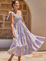 Casual Long Print Spaghetti Strap Beach Dress