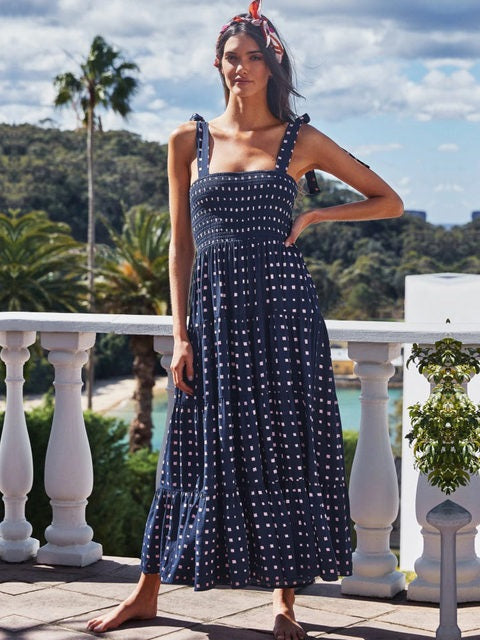 Casual Long Print Spaghetti Strap Beach Dress