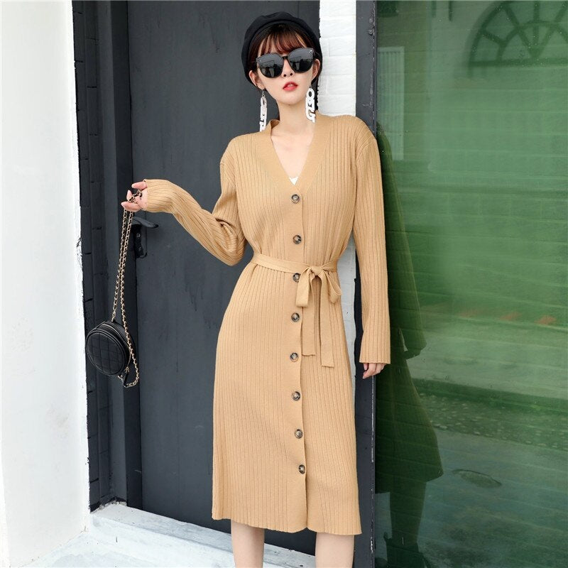 Casual Long Sleeve Button Jumper Loose Sweater Dresses