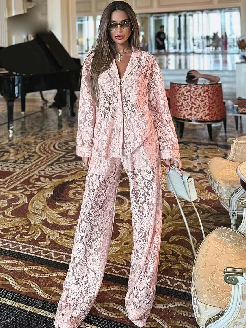 Casual Long Sleeve Button Shirts And High Waist Straight Trousers 2 Piece Set